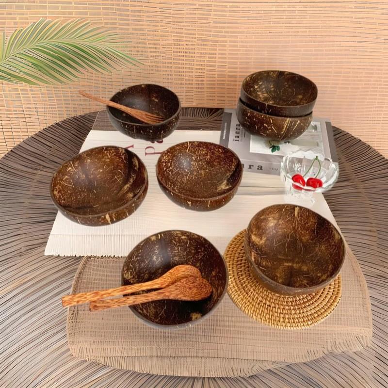 天然椰子壳碗家用大号干果碗沙拉水果甜品小吃碟餐具打磨宝宝木碗