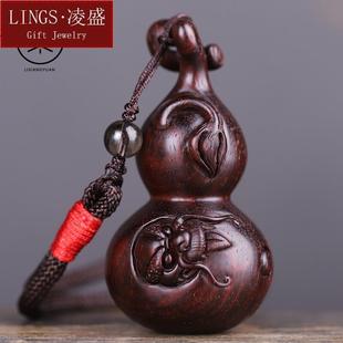 凌盛 葫芦龙手把件 印度小叶紫檀木手工雕刻文玩把玩物件手玩件