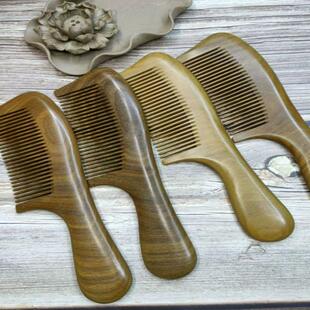 天然绿檀木梳子檀香木玉檀香木梳宽齿长发脱发静电女士木梳宽齿