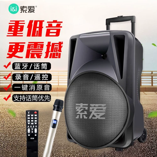 索爱 Дорожный танцующий портативный чемодан с зарядкой, колонки, беспроводной микрофон, 15, 15 дюймов, bluetooth, высокая мощность