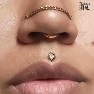 Twolobes洞见欧美复古风耳钉鼻钉镶钻水滴唇钉钛钢免摘穿孔饰品