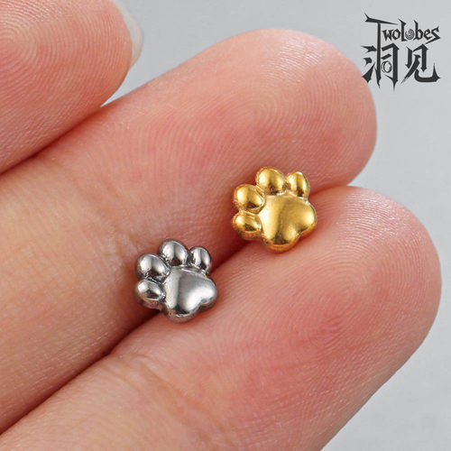 Twolobes洞见 猫爪耳钉平底ASTM F136钛合金耳骨钉个性设计感饰品