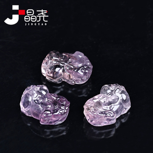 天然玻利维亚紫水晶貔貅配件通孔diy紫黄晶貔貅配饰招贝才散珠