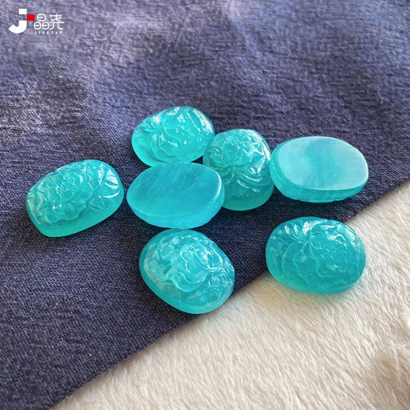 天然天河石牡丹花吊坠 小提溜diy配件戒面蓝绿色雕刻花件水晶饰品