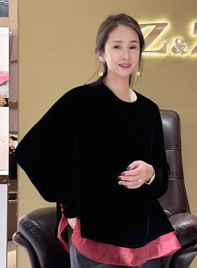 【珍珍休闲馆】新春新款圆领丝绒设计感新中式国风上衣S-11176