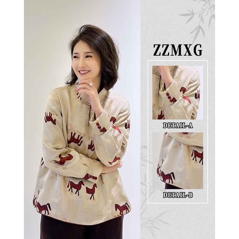【珍珍休闲馆】逸马衔春新中式长袖加棉国风轻奢百搭上衣S-13772