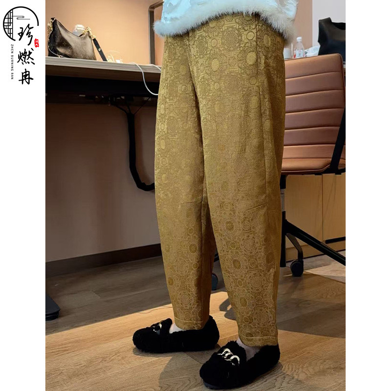 【珍珍休闲馆】金缕祥纹·中式提花加棉阔腿裤印花轻奢K-31095