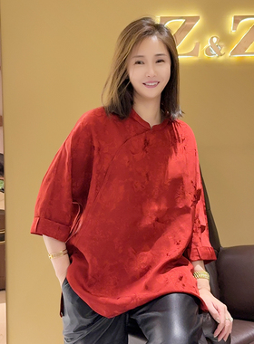 【珍珍休闲馆】墨影疏华中式气质印花斜襟百搭国风上衣S-13370