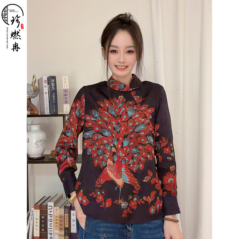 【珍珍休闲】【锦雀华裳】新中式轻奢印花时尚新款上衣S-17910