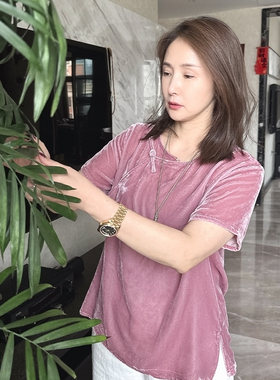 【珍珍休闲馆】【粉黛柔】新中式丝绒减龄气质夏季上衣S-11805