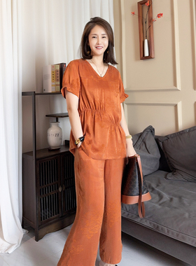 【珍珍休闲馆】新中式轻奢收腰气质百搭时尚印花套装T-70113