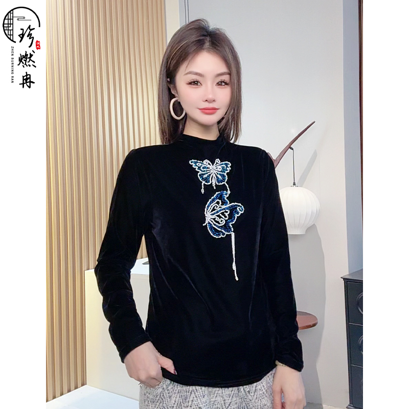 【珍珍休闲馆】【丝绒蓝碟】显瘦休闲百搭新中式国风上衣S-13737