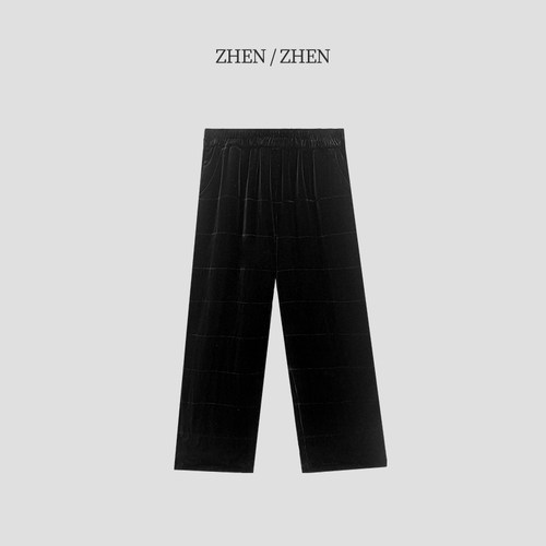 【珍珍休闲】经典丝绒加棉休闲裤新中式轻奢蚕丝丝绒K-32639
