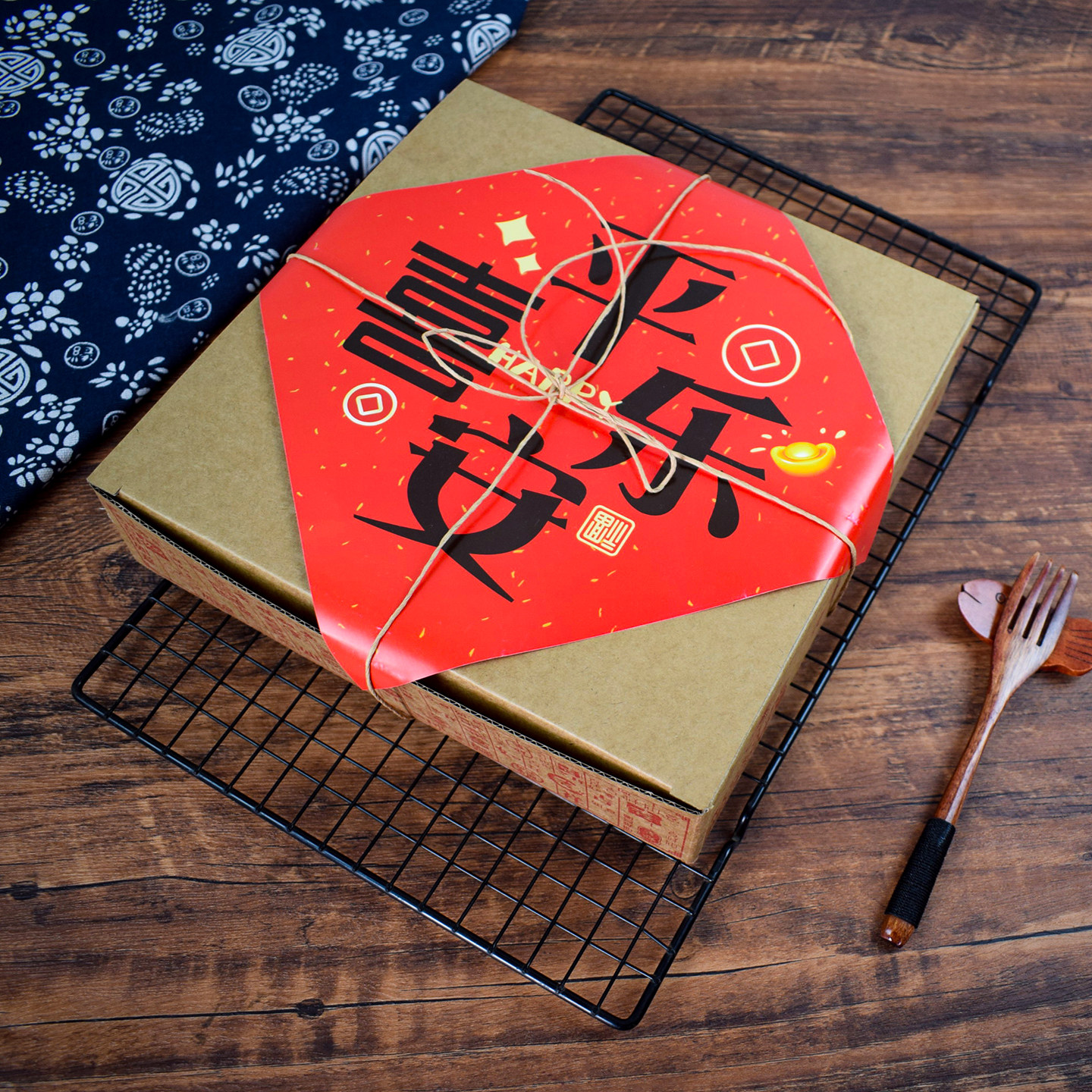 25CM方形牛皮纸盒复古传统重阳糕包装盒大月饼盒中式糕点盒10套