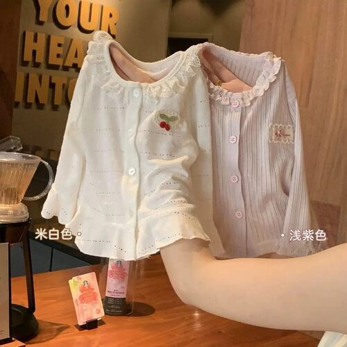 女童长袖防晒衣夏季女宝宝荷叶边单排扣开衫儿童夏天薄款上衣外穿