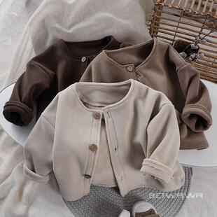 宝宝秋冬儿童保暖开衫男童一体宽松上衣女童外套休闲韩版加绒洋气