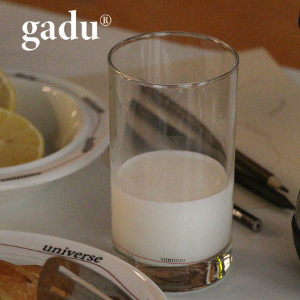 gadu 原创设计红色线条简约牛奶杯直筒玻璃杯耐高温