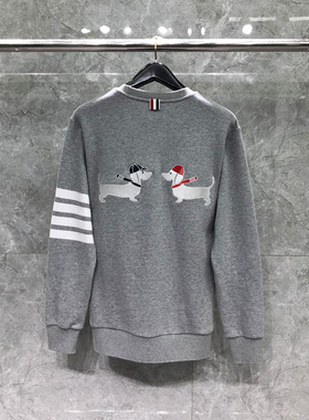 tb圆领卫衣男套头潮流韩版潮牌灰色ins情侣百搭小狗刺绣运动外套