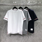 t恤男女情侣装 双袖 红白蓝夏季 tb短袖 薄款 休闲牌潮流纯棉圆领体恤