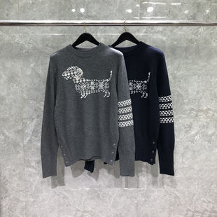 四道杠提花圆领毛衣学院风上衣 新款 TB雪花小狗针织衫 男2026春秋季