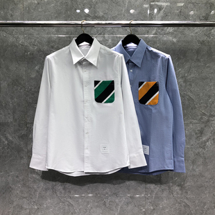 tb衬衫男女春秋夏季宽松口袋斜杠设计感小众港风长袖情侣上衣外套