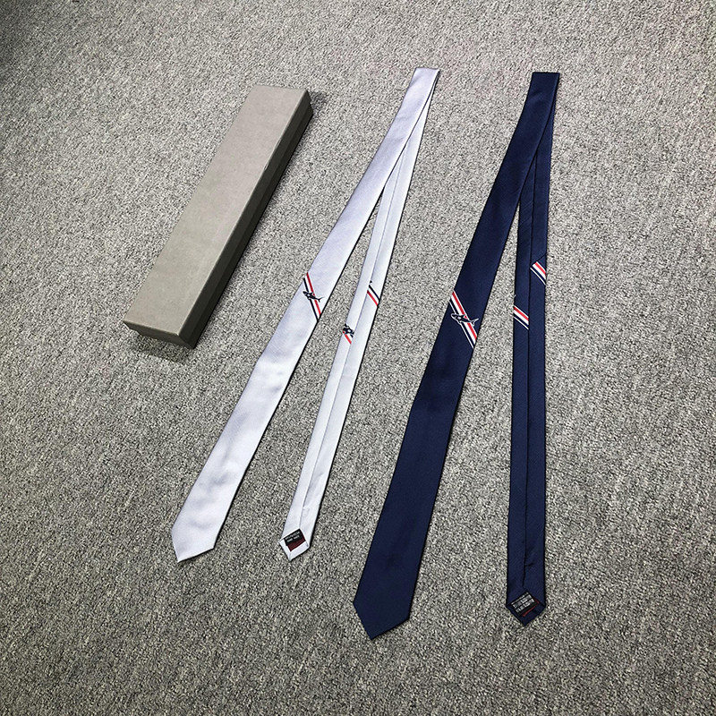 TB休闲领带男鲨鱼斜杠红白蓝细窄