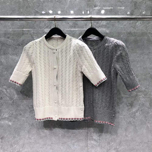 TB气质小香风镂空针织开衫短袖女