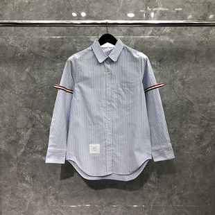 TB衬衫女士双袖织带2026春秋竖条纹高级修身长袖衬衣外套高版本潮