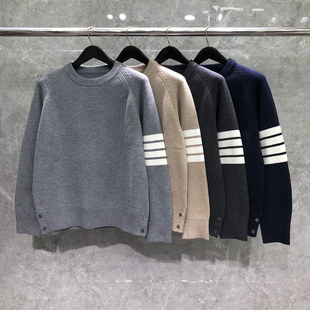 tb针织毛衣男色织四条杆圆领宽松内搭针织衫男女款装秋冬款毛线衣