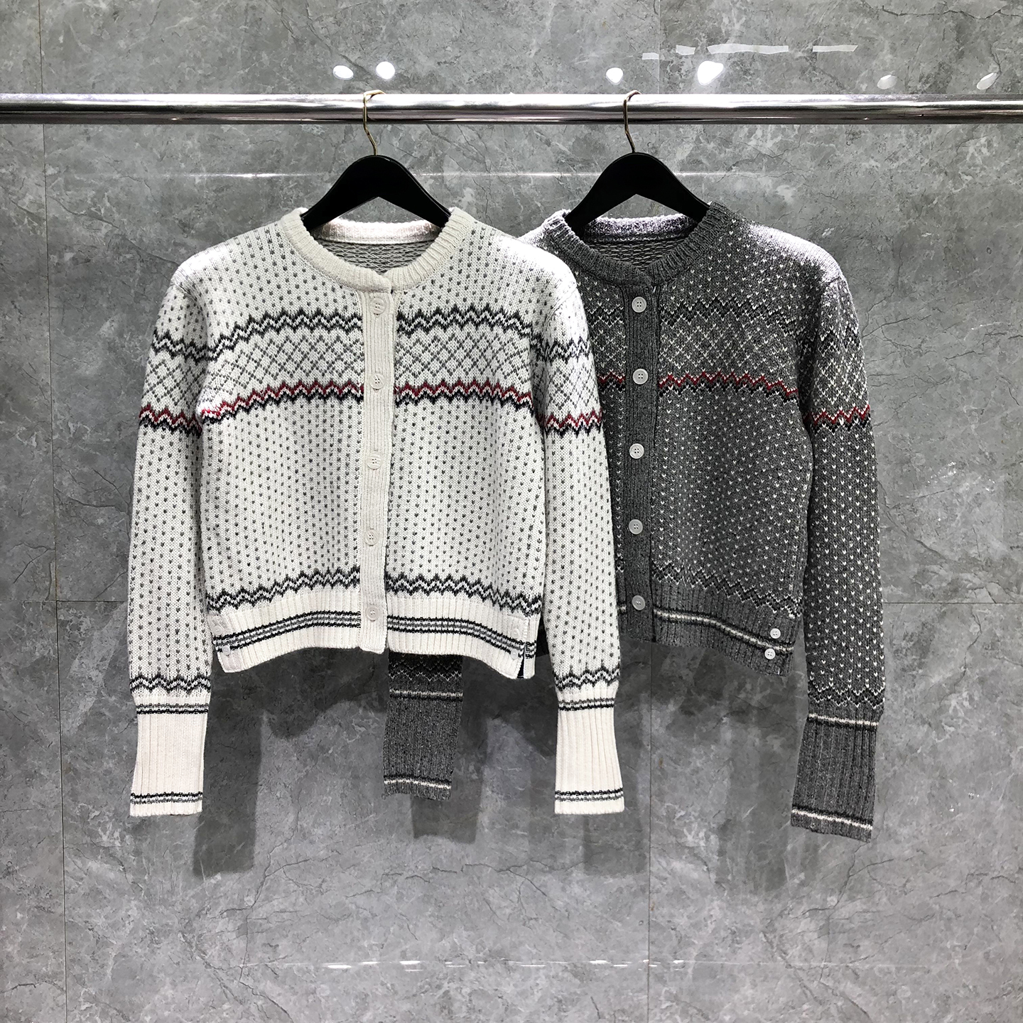 TB费尔岛毛衣提花圆领羊毛开衫潮