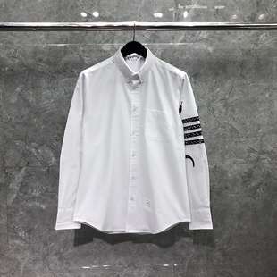 TB长袖衬衫男新款韩版修身蛇年款蛇纹刺绣牛津纺白色条纹休闲衬衣