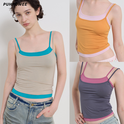 莫代尔面料撞色叠穿两件套吊带