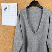 Puhpowee 深U领宽松大毛衣简约纯色慵懒上衣女 100%绵羊毛面料