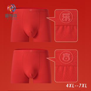 2条装普利诗加肥加大码大红男士平角裤90%匹马棉10A抑菌胖子内裤
