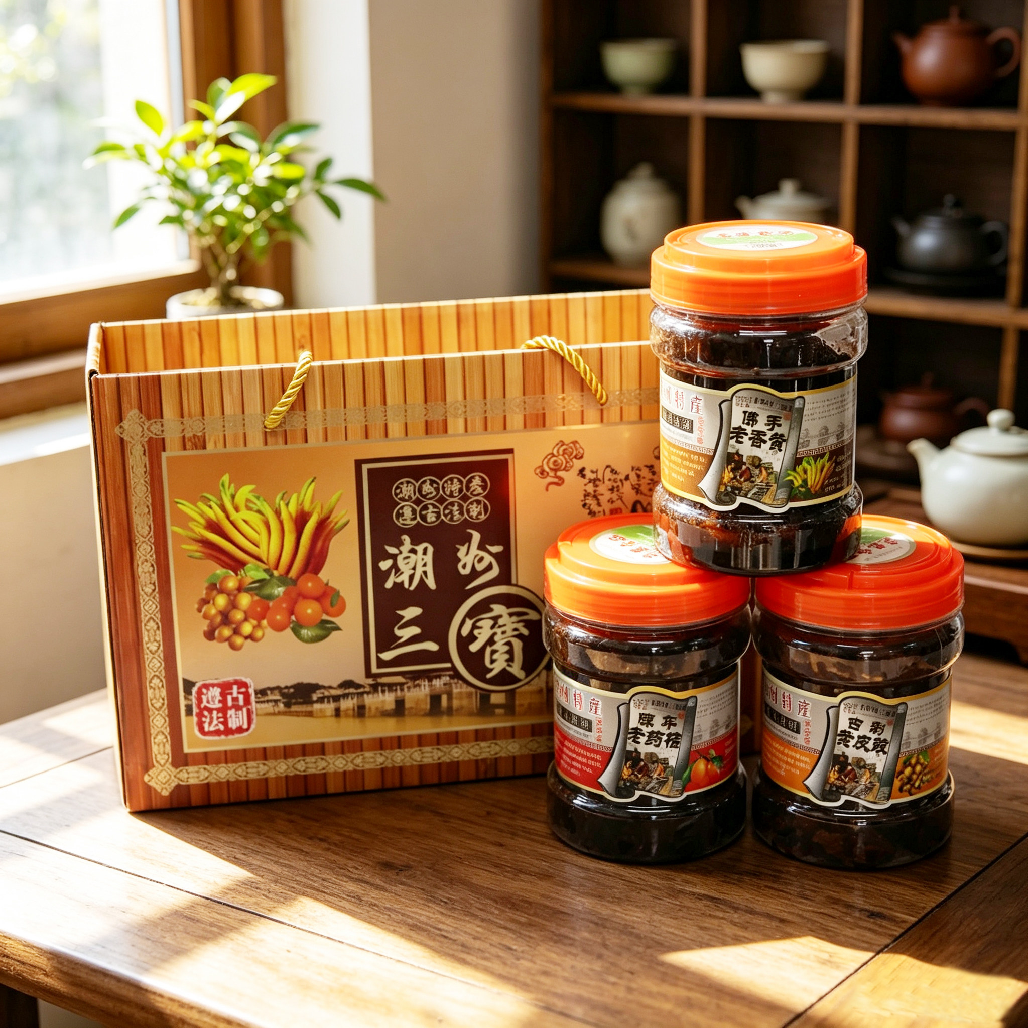 潮州三宝3罐礼盒装老香黄老药桔黄皮鼓特产蜜饯手信零食即食凉果