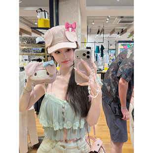 CHU小初/lace茉莉小衫/超显白的湖绿色 定染蕾丝褶皱吊带短上衣