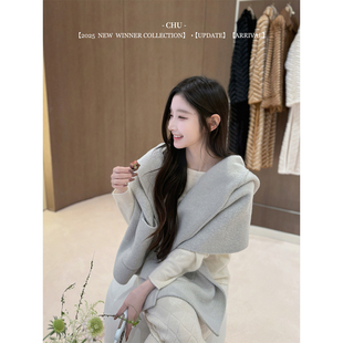 CHU小初/冬日鼠尾草/苏力羊毛双面尼慵懒披肩大衣
