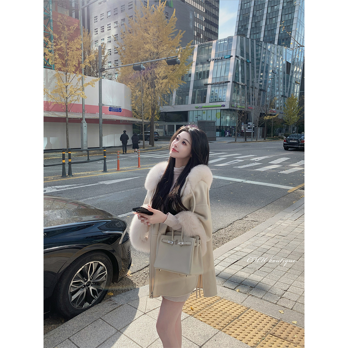 CHU小初/美貌典藏/奢华且内敛 100支全羊毛 狐狸毛领呢大衣