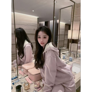 休闲套装 CHU小初 梦幻紫卫衣组～温暖加绒高克重连帽卫衣长裤