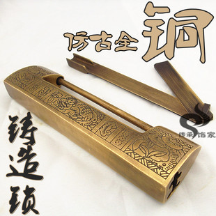 彷古铜锁中式钥匙锁老式铜锁插销锁横开 挂锁大铜锁老式挂锁锁鼻