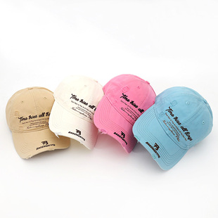 韩版个性大童帽子亮色破洞棒球帽男女ins潮款街头遮阳嘻哈鸭舌帽