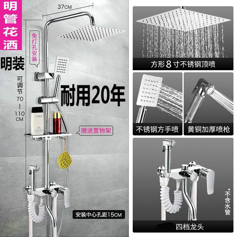 高品质明装管全铜淋浴花洒套装带妇洗器喷枪淋浴器浴室花洒套装