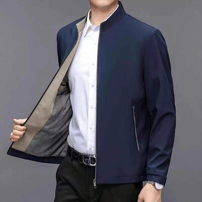 点击率男装春秋季高品质行政夹克中老年人爸爸装男士商务休闲外套