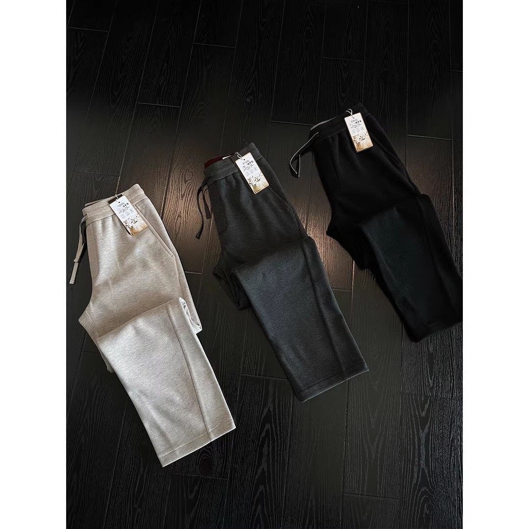 江南述与服装477# 冬季加绒 撞色罗纹直筒慢跑休闲裤男士百搭长裤