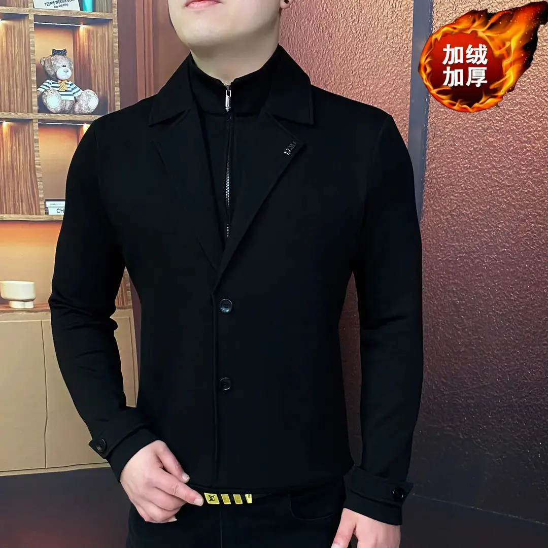 仪森服装店《中华一族》冬季假两件加绒卫衣新款修身休闲加厚高端