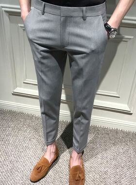 九分休闲小西裤男修身小脚垂感韩版潮流长裤商务正装高级感西装裤