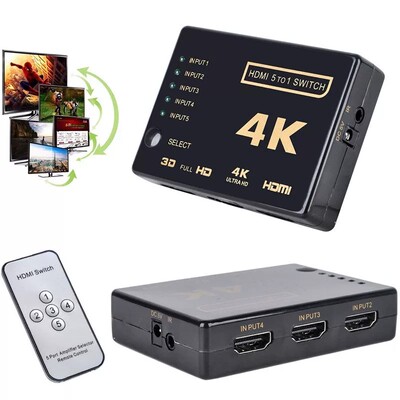 3D 5-Port 4K HDMI Switch Selector Splitter Hub IR Remote