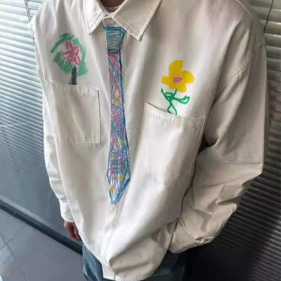 设计感手绘领带白色衬衫男女