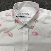 四角外缝线男女款 红唇印白色休闲宽松衬衫 外套潮 个性 Margie风格