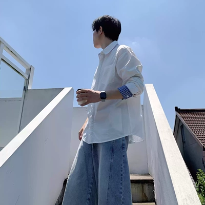 假两件格子拼接衬衫男女